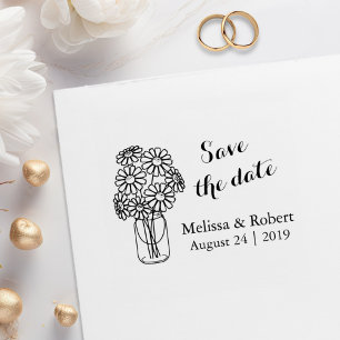 Mason Jar Daisy Flowers Save the Date Wedding Rubber Stamp