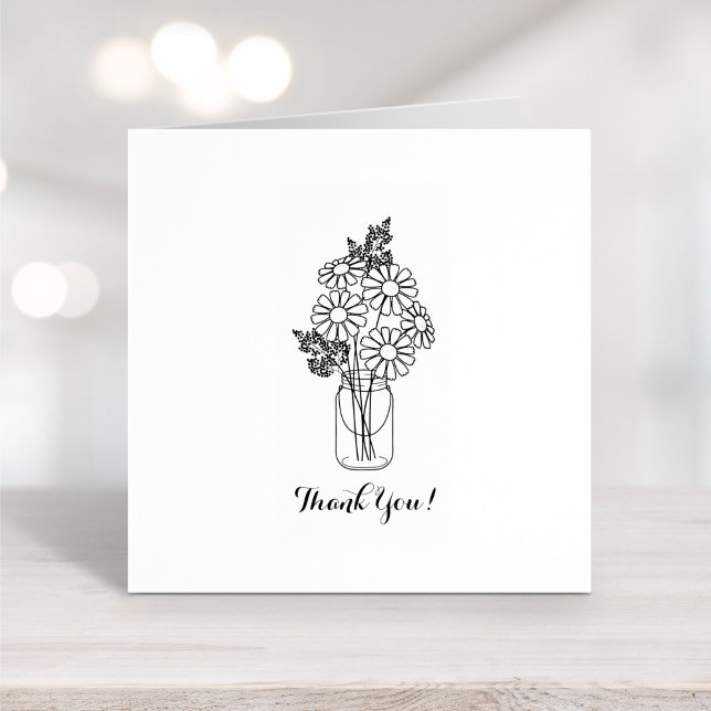 Mason Jar Daisy Flowers Thank You Rubber Stamp (Creator Uploaded)