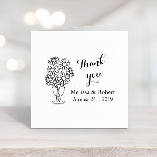 Mason Jar Daisy Flowers Thank You Wedding Rubber Stamp