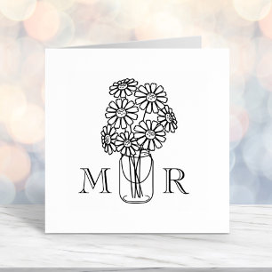 Mason Jar Daisy Flowers Wedding Monogram Initials Self-inking Stamp
