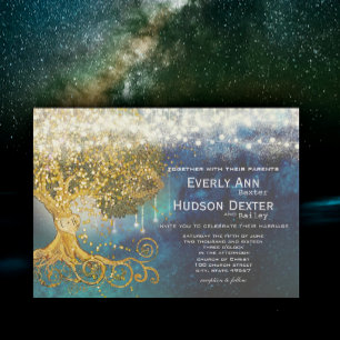 Mason Jar Fairytale Blue Opulence & Gold Wedding Invitation