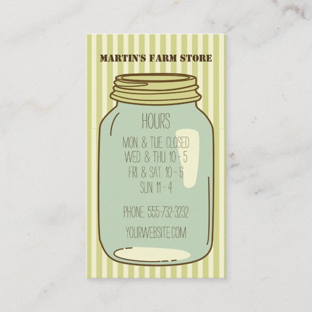 Mason Jar Farm Store Hours Business Card (Front)