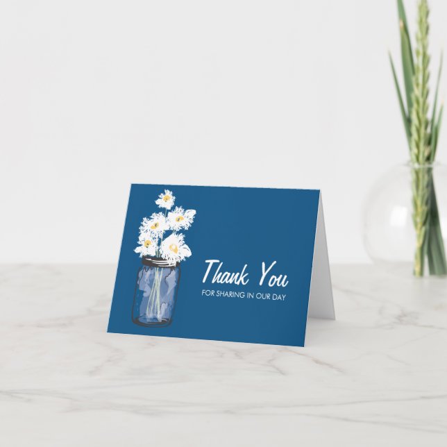 Mason Jar filled with White Daisies Thank You Card (Front)