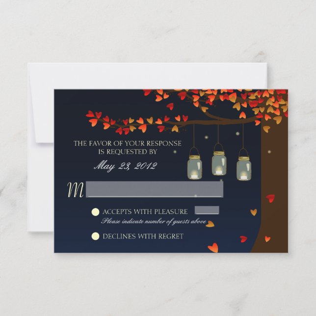Mason Jar Fireflies Oak Tree RSVP Card (Front)