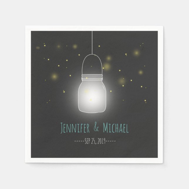 Mason Jar Fireflies Rustic Modern Wedding Napkin (Front)