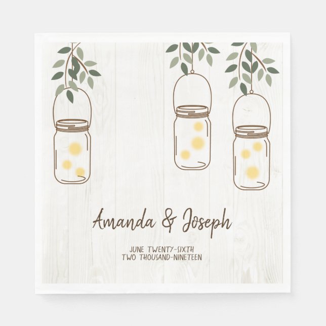 Mason Jar & Fireflies Rustic Wedding Napkins (Front)