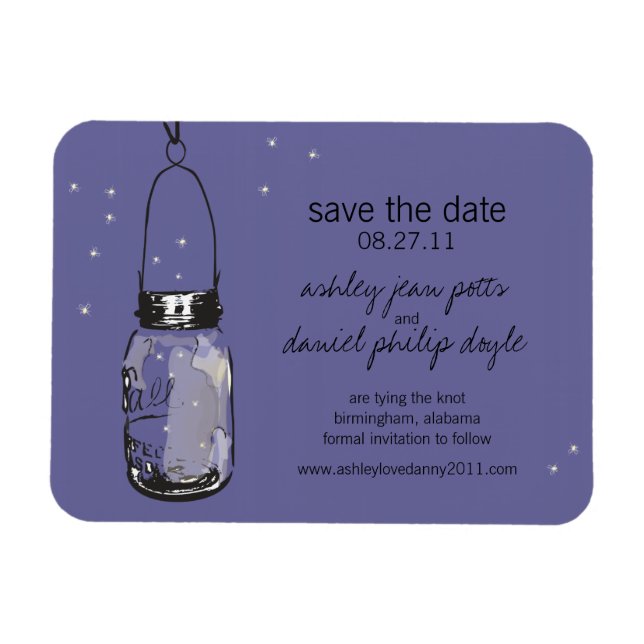 Mason Jar & Fireflies Save the Date Magnet (Horizontal)