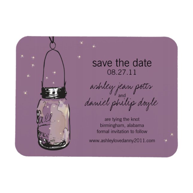 Mason Jar & Fireflies Save the Date Magnet (Horizontal)