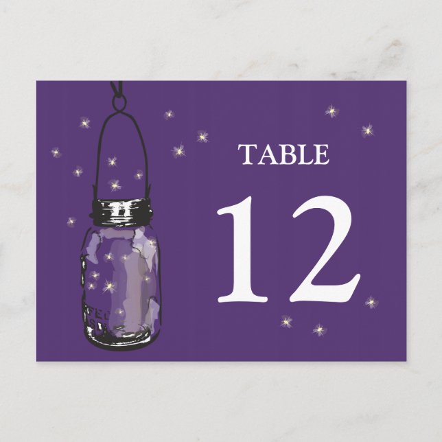 Mason Jar & Fireflies Table Card (Front)