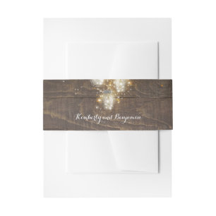 Mason Jar Firefly Lights Rustic Wood Invitation Belly Band
