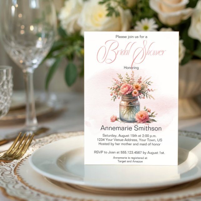 Mason Jar Floral Bouquet Bridal Shower Invitation (Creator Uploaded)