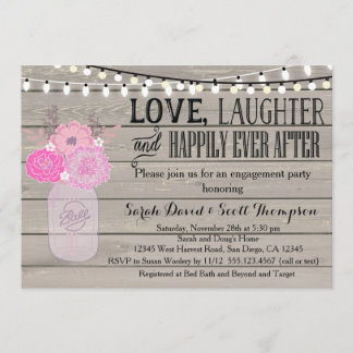 Mason Jar Floral Pink Engagment Part Invitation