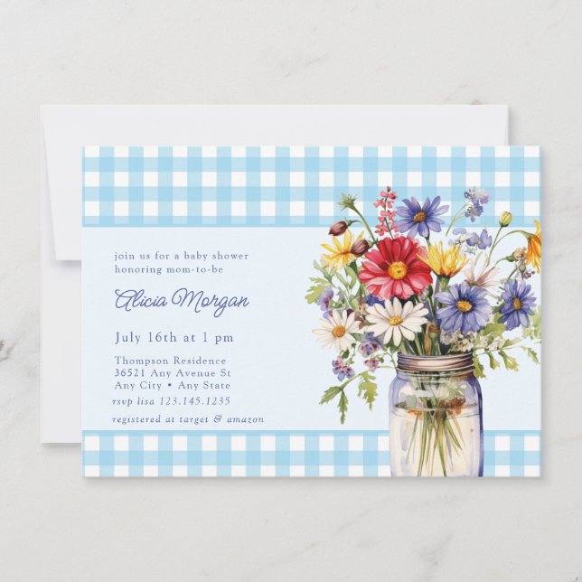 Mason Jar Floral | Rustic Baby Shower Invitation (Front)