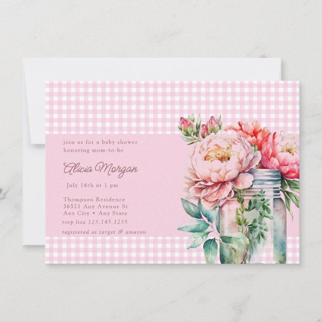 Mason Jar Floral | Rustic Baby Shower Invitation (Front)