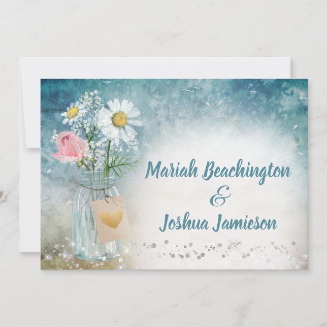 *~* Mason Jar Floral Rustic Watercolor Wedding Invitation (Front)