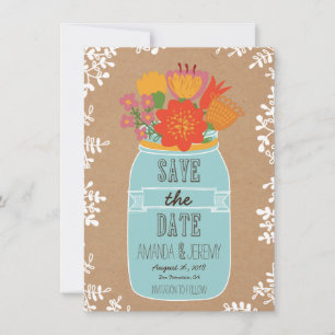Mason Jar Flowers Craft Paper Save the Date Photo