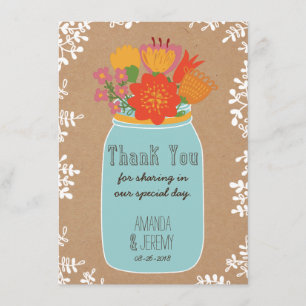 Mason Jar Flowers Craft Paper Thank You Photo Card