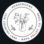 Mason Jar Flowers Round Return Address Classic Round Sticker<br><div class="desc">Create Your Own Classic Round Return Address Sticker. For more advanced customisation of this design,  Please click the "Customise" button above!</div>