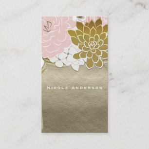 Mason Jar Flowers Rustic Floral Pink & Gold Chic Business Card