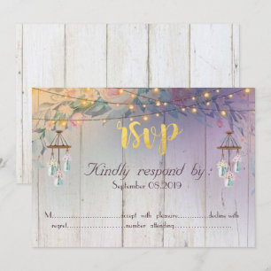 Mason Jar,Flowers,Wood RSVP Invitation