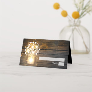Mason Jar glowing Lights floral place card
