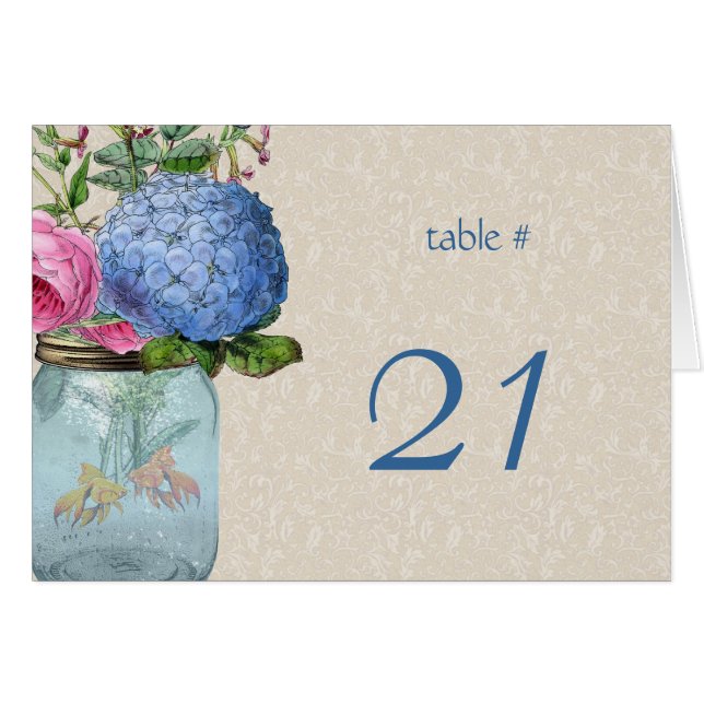 Mason Jar Goldfish Love Table Number Card (Front Horizontal)