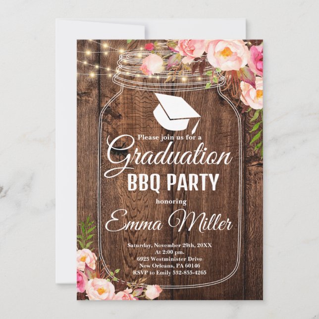 Mason Jar Graduation BBQ Party Invitation (Front)