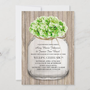 Mason jar green hydrangea wedding invites hyd4