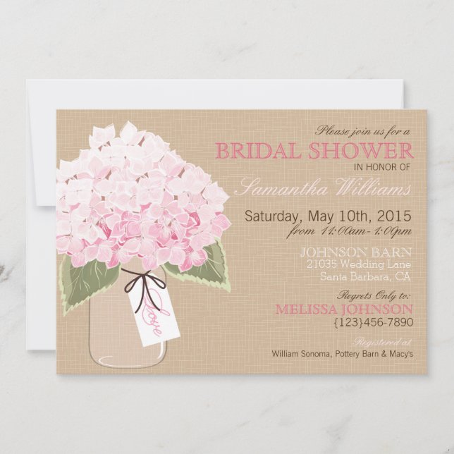 Mason Jar Hydrangea Rustic Bridal Shower Invitation (Front)