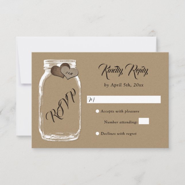 Mason Jar Kraft Paper Wedding RSVP (Front)