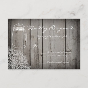 Mason Jar Lace Barn Wood Wedding RSVP Cards