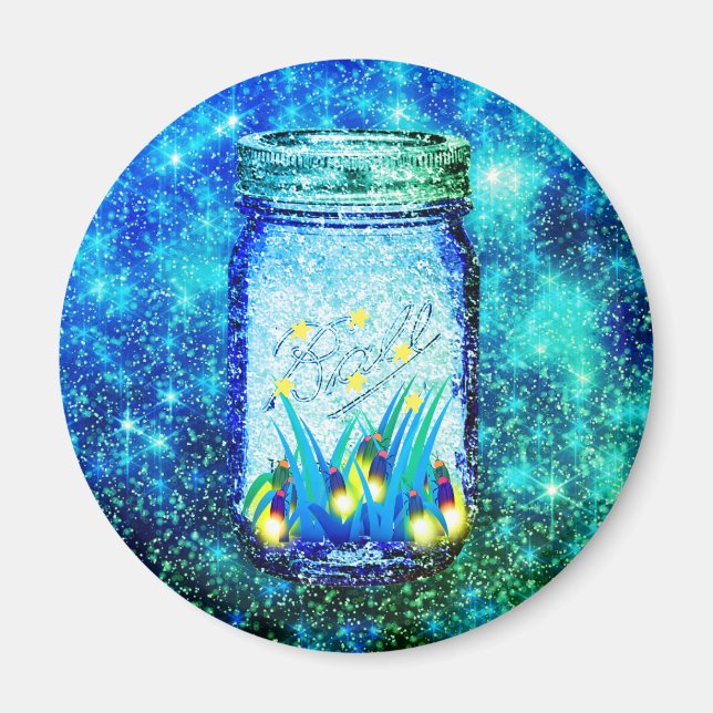 Mason jar lightning bug glowing firefly  magnet (Front)