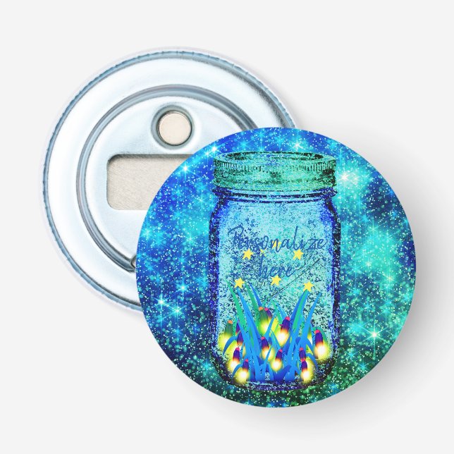 Mason jar lightning bug glowing firefly  magnet bottle opener (Front)