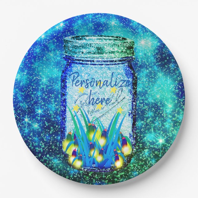 Mason jar lightning bug glowing firefly  magnet paper plate (Front)
