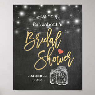 Mason Jar Lights Chalkboard Bridal Shower Welcome Poster