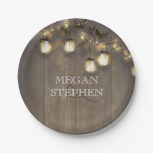 Mason Jar Lights Rustic Barn Wedding Paper Plate