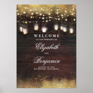 Mason Jar Lights Rustic Wedding Welcome Sign