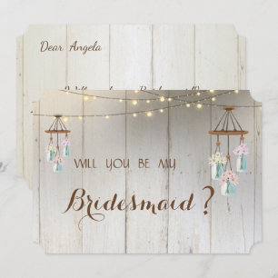 Mason Jar Lights Rustic,Wood Bridesmaid Card