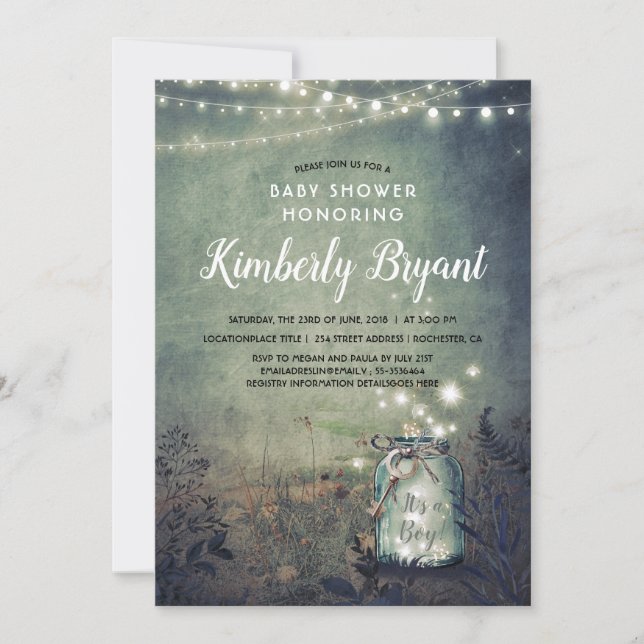 Mason Jar Lights Rustic Woodland Baby Shower Invitation (Front)