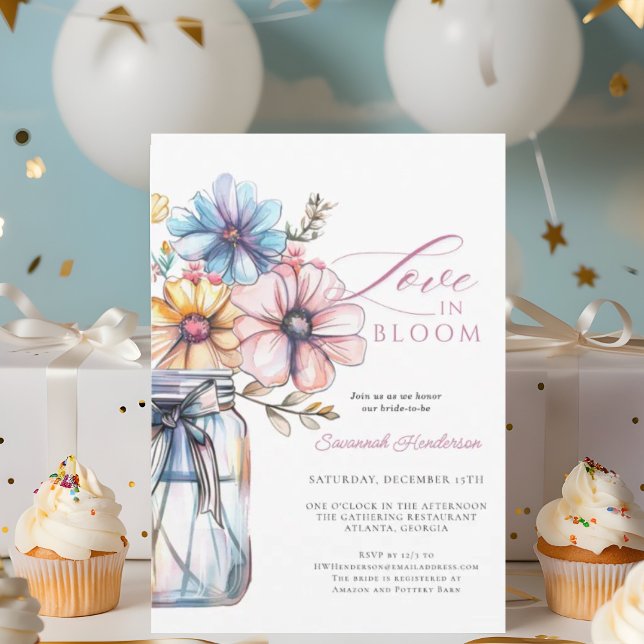 Mason Jar Love In Bloom Floral Bridal Shower Invitation (Creator Uploaded)