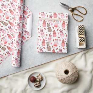 Mason Jar Milkshakes Valentine's Candy Pattern Wrapping Paper