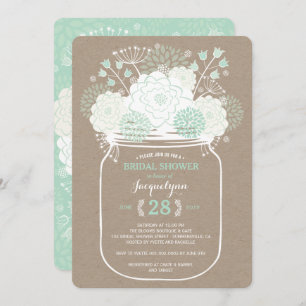 Mason Jar Mint Spring Blooms Bridal Shower Invite