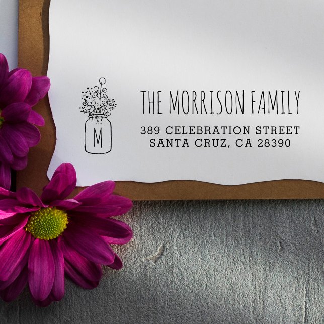 Mason Jar Monogram Family Name Return Address Rubber Stamp (Creator Uploaded)