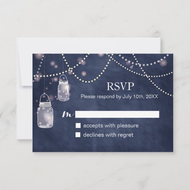 Mason Jar Navy Blue Chalkboard RSVP Cards (Front)