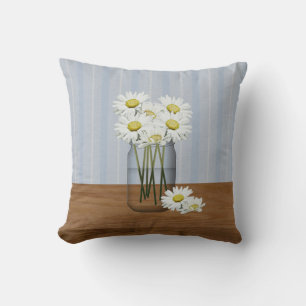 Mason Jar Of Daisies Pillow
