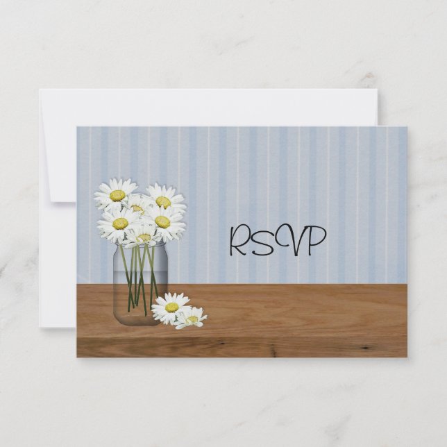 Mason Jar Of Daisies Wedding Reception RSVP Invitation (Front)