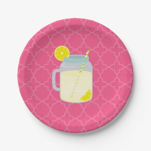 Mason Jar Of Lemonade Quatrefoil Paper Plate