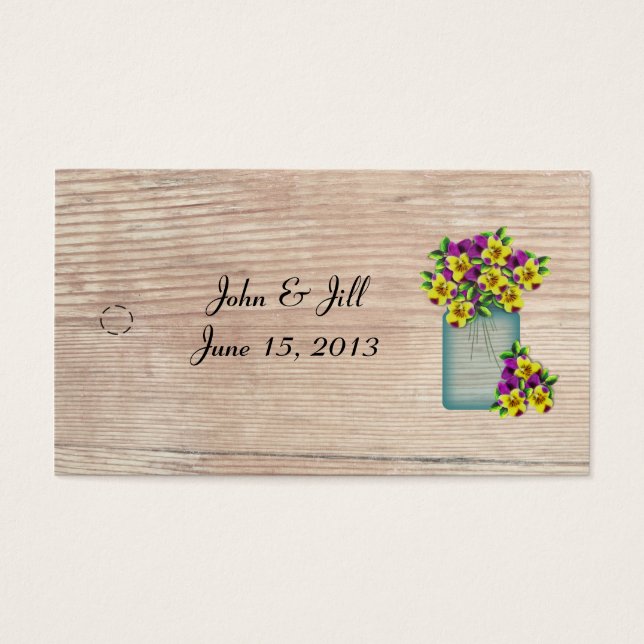 Mason Jar Of Pansies Wedding Hang Tag (Front)