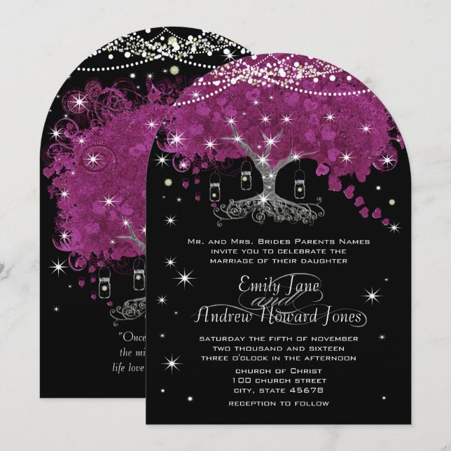 Mason Jar Orchid Evening Heart Leaf Tree Invitation (Front/Back)