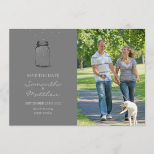 Mason Jar Photo Save the Date Card - Grey